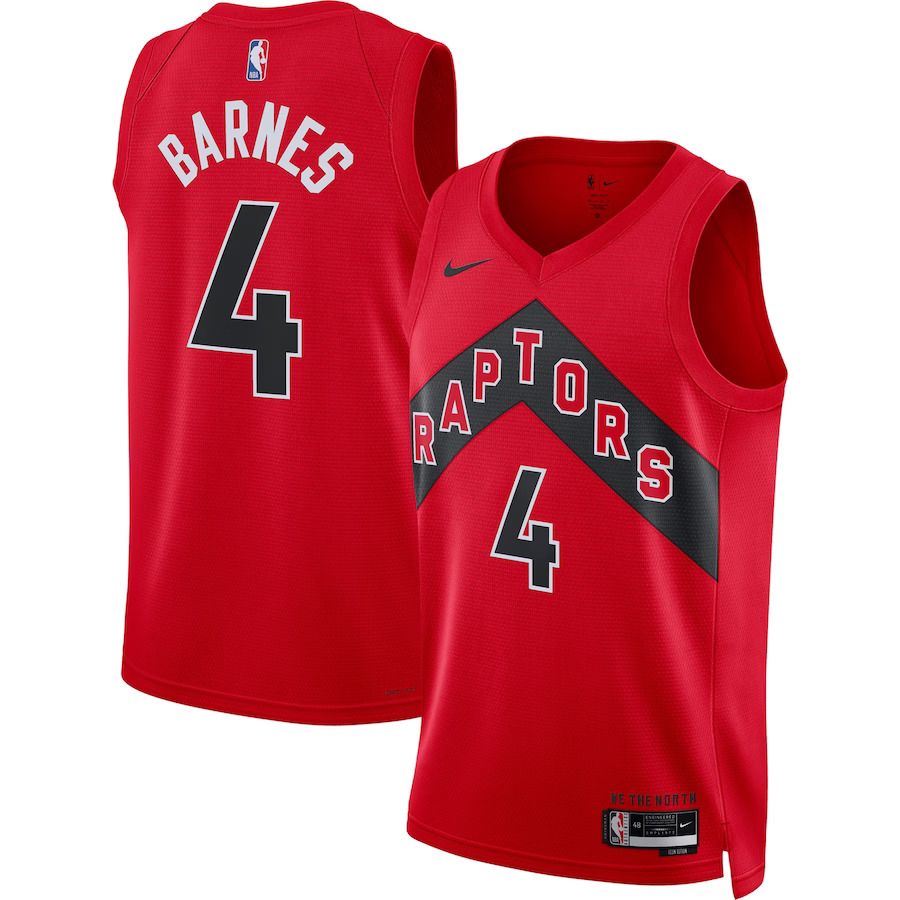 Men Toronto Raptors 4 Scottie Barnes Nike Red 2022-23 Swingman NBA Jersey
